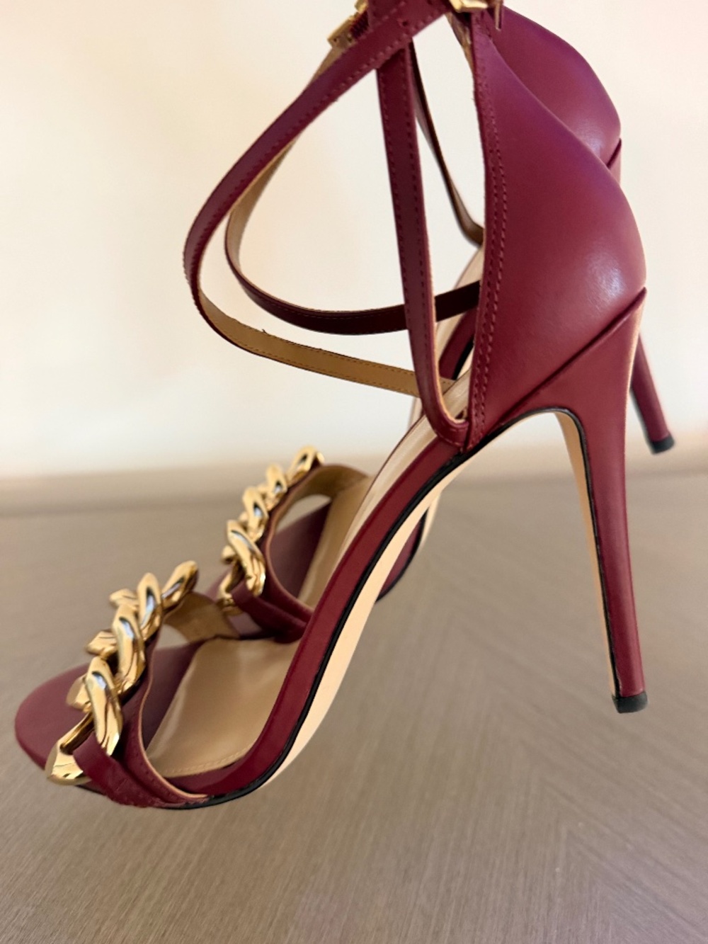 Burgundy & Gold Strappy Sandal